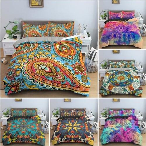 Ethnic Style Floral Print Bedding Set Soft Luxury Duvet Cover Bohemian Bedclothes King Twin Double Size Home Textile 2/3PCS