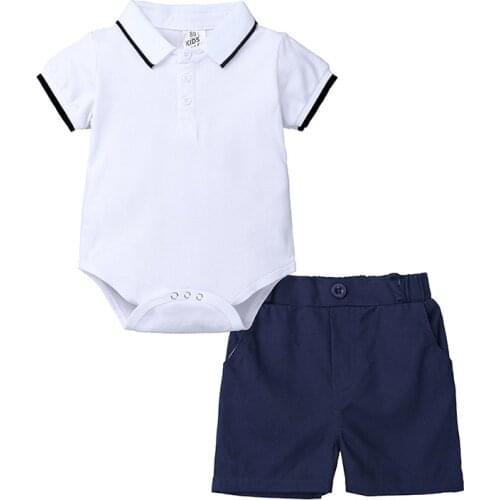 Baby boy outfit summer clothes white short sleeve rompers+blue shorts newborn suit infant clothing 2019 toddler casual Costume