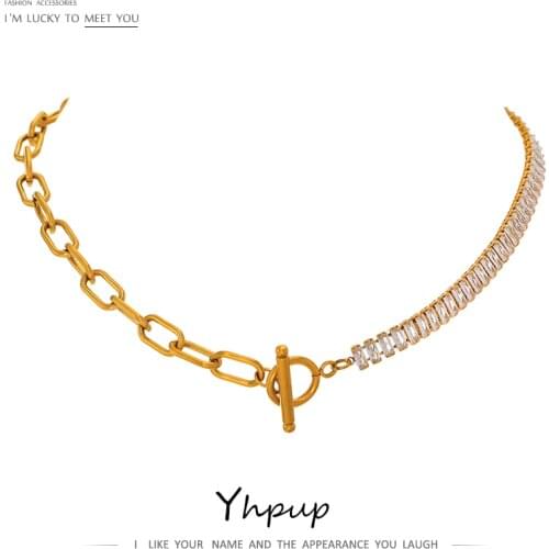 Yhpup Stainless Steel Metal Chain Necklace Exquisite Shiny Cubic Zirconia Collar Necklace Accessories бижутерия для женщин Gift