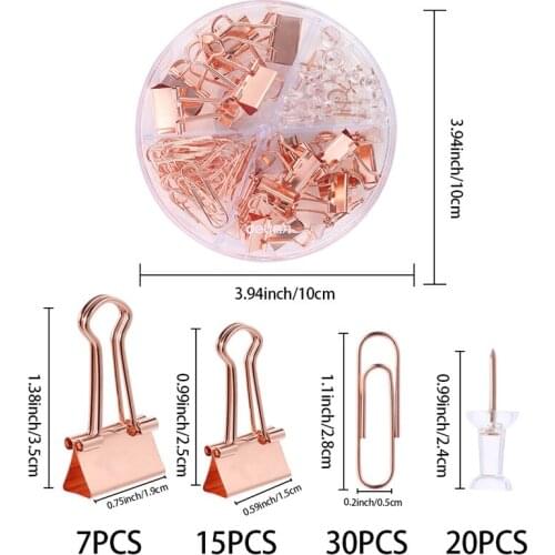 72pcs Binder Clips Paper Clips Push Pins Sets With With Acrylic Box For Office School Supplies Folder Set Office Accessories