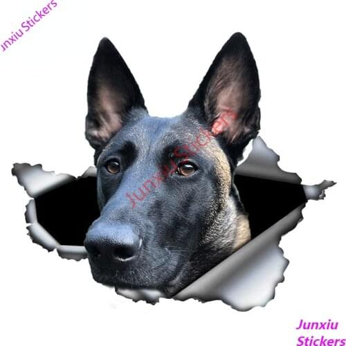 Belgian Malinois Car Sticker Torn Metal Decal Bumper Reflective Stickers Waterproof Belgian Shepherd Pet Dog 3D Decals PVC13x9cm
