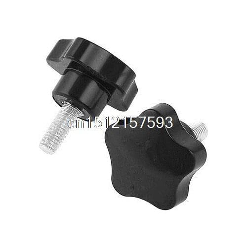 Plastic Pentangle Head Designed 8mm Male Thread Dia Clamping Knob Black 2 Pcs