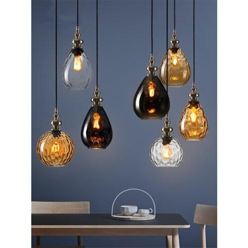 Nordic Handmade Corrugated E27 Pendant Lights Modern Bar Glass Lampshade Pendant Lamps Retro Kitchen Table Restaurant Lighting