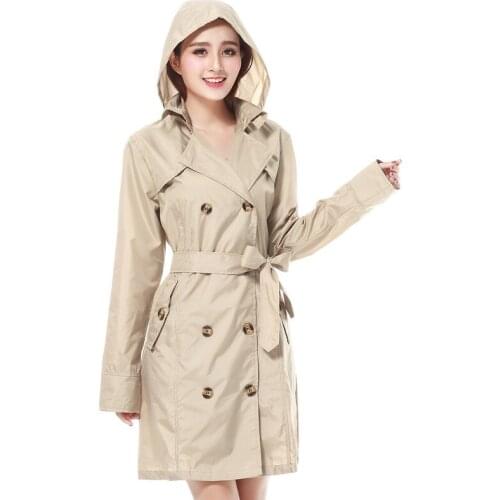 Retro British Style Women Raincoat Fashion Belt Double-breasted Poncho Waterproof Electric Motorcycle Adult Raincoat