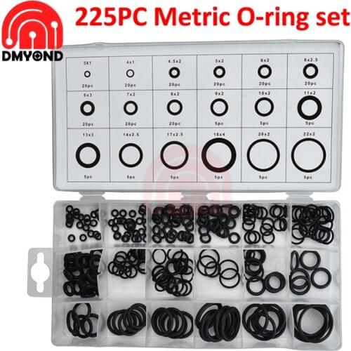 225pcs Rubber O Ring Repair Box O-Ring Washer Seals Watertightness Assortment 18 Different Size With Plactic Box Kit Set for Car