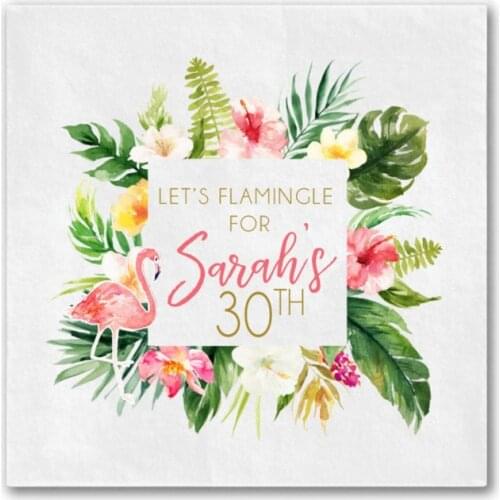 50pcs Tropical 30th Birthday Napkins, Personalized Napkins, Custom Birthday Party Napkin, milestones birthday,Full Color Napkins