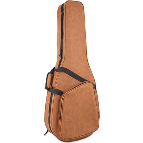 38/39 Inch Guitar Bag Brown Leather Water-Resident Backpack Built-In Flannel Double Shoulder Straps Padded Soft Case for Guitar