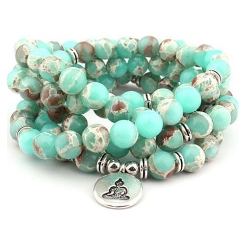 Tianshan Emperor 108 beads 8mm elastic adjustable Lotus life tree Buddha OM eye Chakra Reiki agate Onyx Bracelet necklace wf3