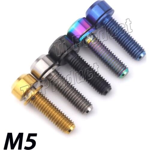 1Pcs Titanium Bolt M5 X16 18 20mm Ti Bolts with Non-shedding Gasket Mountain Bike Road Bike Fixed Handlebar Stem Screws
