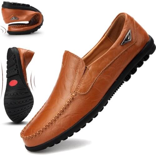 Genuine Leather Men Casual Shoes Luxury Brand Mens Loafers Moccasins Breathable Slip on Black Driving Shoes Plus Size 37-47