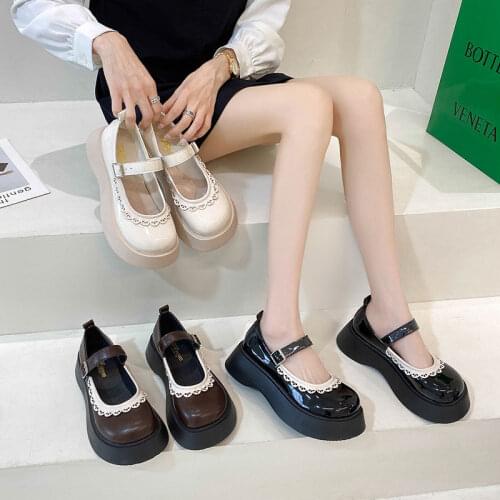 Women Mary Janes Shoes Spring Autumn Girls Lolita Shoes Patent Leather Platform Woman Round Toe Ladies Shoes Black