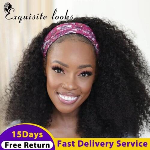 Water Wave Headband Wig Human Hair Wigs Remy Hair Full Machine Wigs Curly Human hair Wigs For Black Women 150% Brazilian Wigs