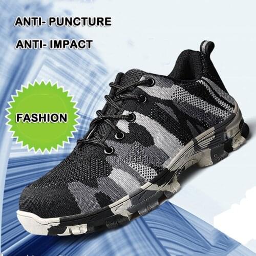 Safety Steel Toe Work Shoes Men Women Breathable Indestructible Safety Shoes Anti-Smashing Steel Work Safety Boots Men Non-slip