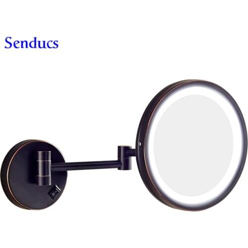 Senducs Led Bathroom Mirror Black Bath Beauty Mirrors 8.5 Inch Cosmetic Mirror Of 3x Magnifying Black Brass Bathroom Mirrors