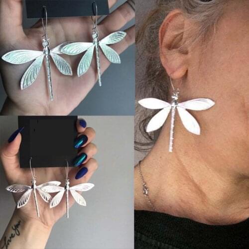 Womens Antique Silver Color Dragonfly Drop Earrings Dainty Insect Dangle Earrings Female Party Wedding Jewelry Statement Brincos