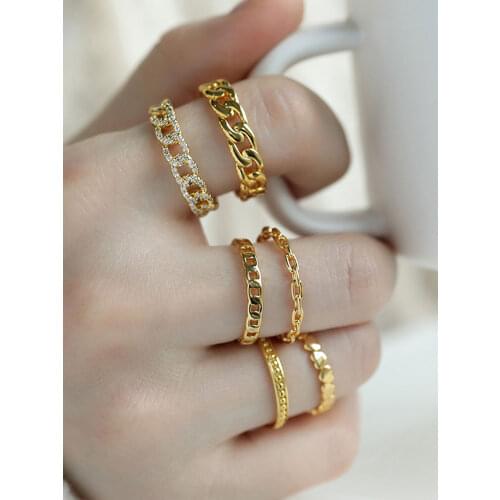 Aesthetic Chain Ring Women Adjustable Stainless Steel Vintage Minimalist Jewelry Accessories Couple Punk Rings Gift For Friends