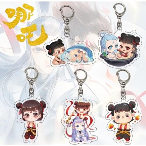 1Pc Chinese Anime NE ZHA Acrylic Key Chain Ne Zha Ao Bing Cartoon Figure Pendant Key Holder Keychain GIfts