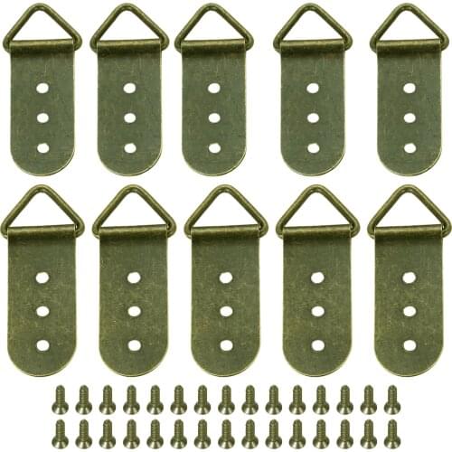 10pcs Antique bronze Triangle D-Ring Photo Picture Frame Hanger Hook Hanging Painting Mirror Small Large Heavy Duty with screw