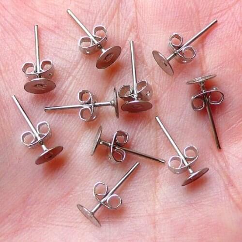 1000pcs(500pairs) Blank ear stud / ear post with 5mm glue on pad and ear nuts / stoppers in silver tone