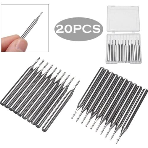 20pcs CNC Router Bit Engraving End Mill Set 3.175mm Shank 2 Flute Spiral End Mills Carbide Milling Cutter Cutting