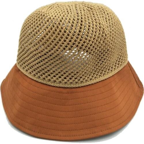 2021 New Hollow Out Bowknot Bucket Hats Spring Summer Brand Cotton Mesh Cap For Women Weaving Folding Wide Brim Cap