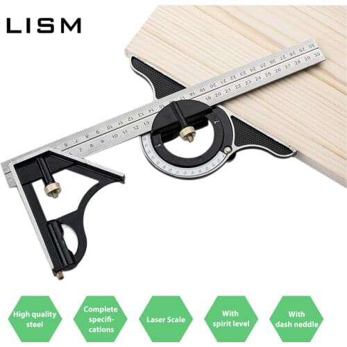 3 In 1 Square Angle Ruler Set Multifunction Combined Measuring Tools Stainless Steel Measuring Tool Angle Ruler Protractor 300mm