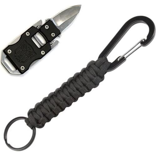 4 in 1 Parachute Rope Keychain With Carabiner, For Men & Women Hiking Hunting Traveling Camping Fishing Emergency Survival Knife