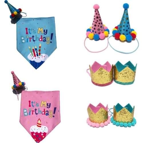 Pet Dogs Birthday Caps/Bibs Cute Sequin Design Headwear Cap Hat Pet Cat Birthday Costume Christmas Party Dog Accessories