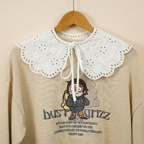 40GC White Shawl Wrap Doll Fake Collar Hollow Out Embroidery Floral Leaves Necklace Detachable Half Shirt Lapel Blouse Poncho