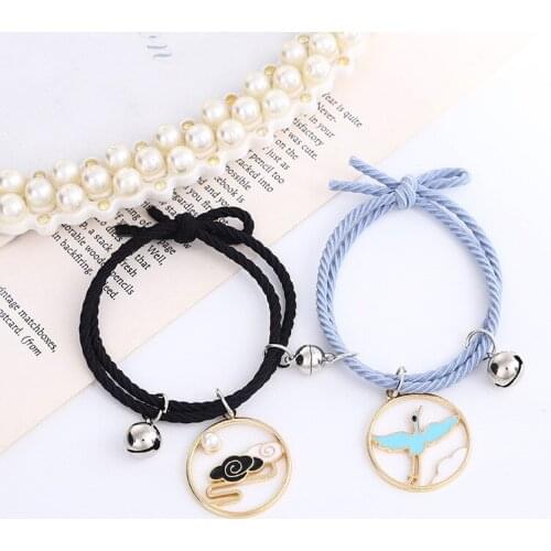 Couple Bracelet 1 Pair Magnetic Cranes Flying To The Moon Opposites Attracting Hair Band Wrist Jewelry Gift For Lover Girl