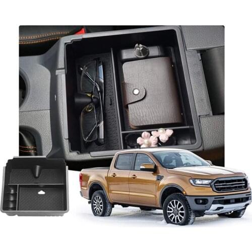 Car Central Armrest Storage Box Secondary Storage Center Console Organizer Compatible for Ford Ranger 2019 2020