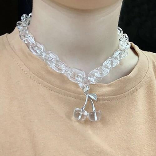 Harajuku Pink Color Resin Cherry Pendant Necklaces for Women Men Punk Fashion Neck Chains Jewelry Cute Fruit Chokers Gifts Cool