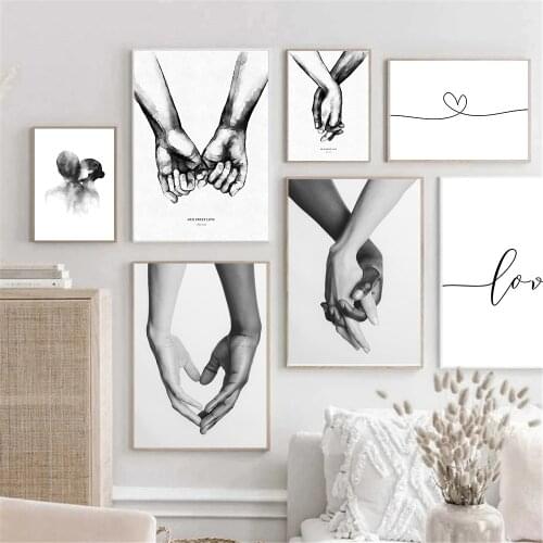 Black And White Holding Hands Print Wall Art Painting Couple Abstract Kiss Canvas Poster Love Line Prints Picture Bedroom Decor