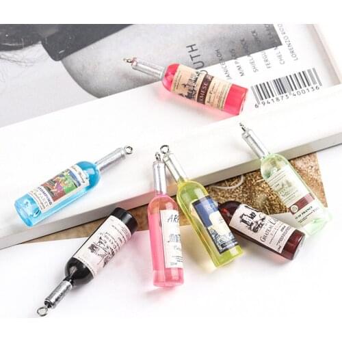 CKysee 5pcs/lots resin wine bottle pendant necklace making key chain hanging DIY jewelry accessories length 52mm width 12mm