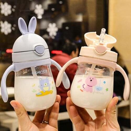 Baby Rabbit Water Bottle Infant Cups With Soft Duck Straw Mouth Infant Feeding Training Cup