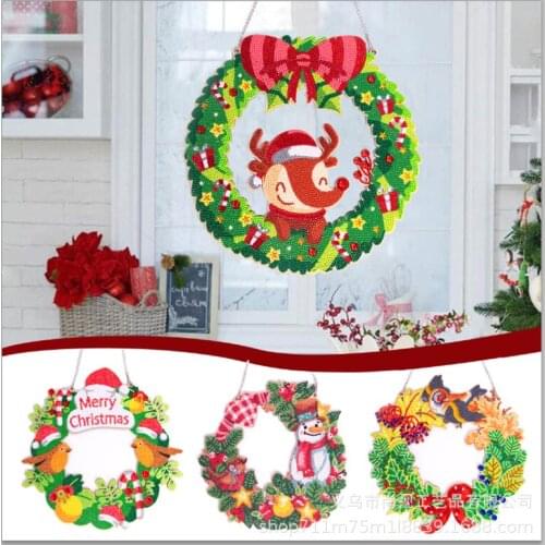 DIY Drill Garland 5D Crystal Diamond Painting Art Flower Wreath Gift Handwork Crafts Hanging Mosaic Wall Christmas Decoration