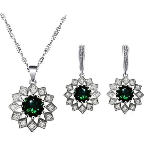 Elegant 925 Silver Green Zircon Earrings Necklace Pendant Jewelry Romantic Valentines Day Gift JS836