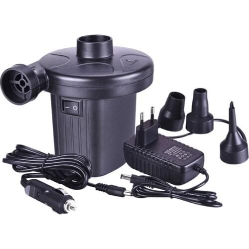 Electric Air Pump, DC 12V / AC 110V-220V Quick-Fill Inflator with 3 Nozzles, Inflatable Couch, Pool Floats, Boats, Swimming