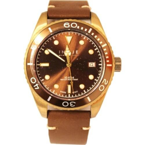 INFIJE- Quartz Watch with Marine Bronze Case col. Chestnut - MADE IN ITALY