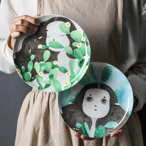 Fine Bone China 8inch Girl Decorative Plates In-glaze for Cake Dessert Food Creative Kitchen Table Porcelain Serving Dinner Dish