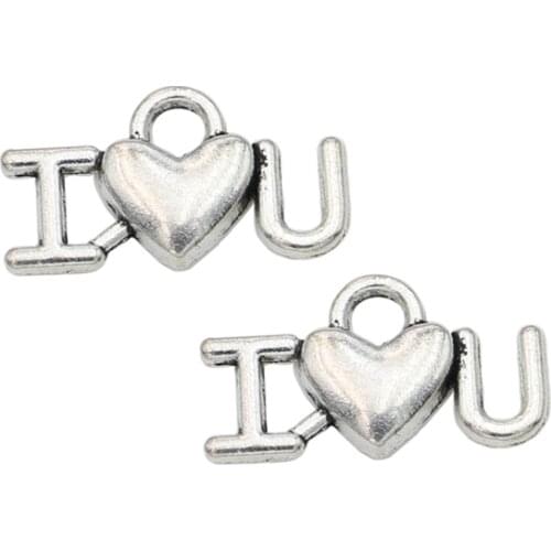 JAKONGO Antique Silver Plated I Love You Charms Pendants for Bracelet Jewelry Making Accessories DIY Handmade 10x17mm