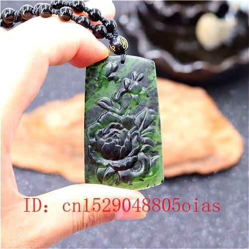 Chinese Natural Black Green Jade Butterfly Love Flower Pendant Beads Necklace Charm Jewelry Carved Amulet Gifts for Men Her