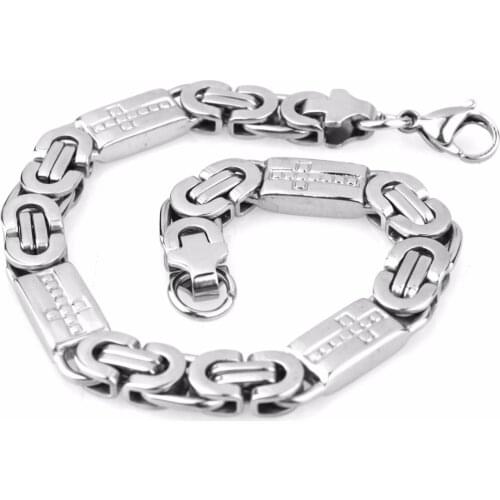 Fashion Men Jewelry Set Silver Color 316L Stainless Steel Byzantine Chain Jewelry Sets Cool Necklace Bracelet Boy Jewelry Sets