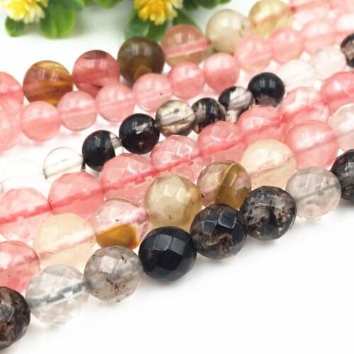 Round Multicolor Watermelon Crystal Loose Beads for Jewelry Making Stone Jaspers Faceted Quartzs DIY Necklace Bracelet 15" A163