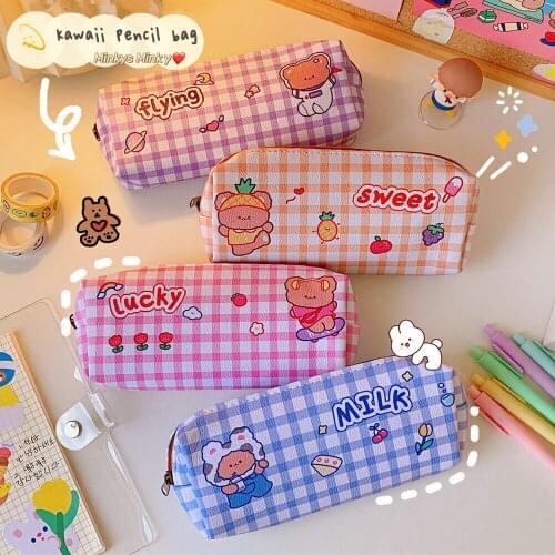 MINKYS New Arrival PU Leather Kawaii Bear Large Capacity Pencil Bag Cartoon Pencil Pouch School Girls School Stationery Gift
