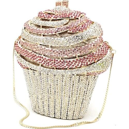 Fashion women accessories beautiful diamonds luxury clutches big cupcake ice cream crystal purses Bridal wedding party purses