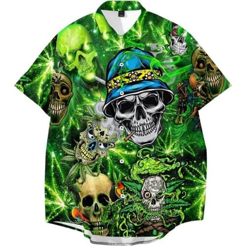 2021 Hip Hop Shirt Streetwear Men Hawaiian Shirt Green skull leaves Harajuku Beach Shirt HipHop Shirts Summer Tops Short Sleeve