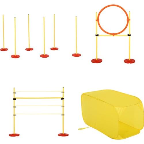 Set 4 dog training obstacles Set pet agility stable adjustable height of hoop with tunnel poles