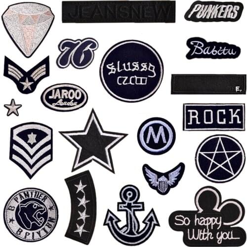 1pc Black Military Rank Anchor Star Letter Embroidery Patches for Clothing Iron on Stripe Clothes Badge Appliques Army Stickers