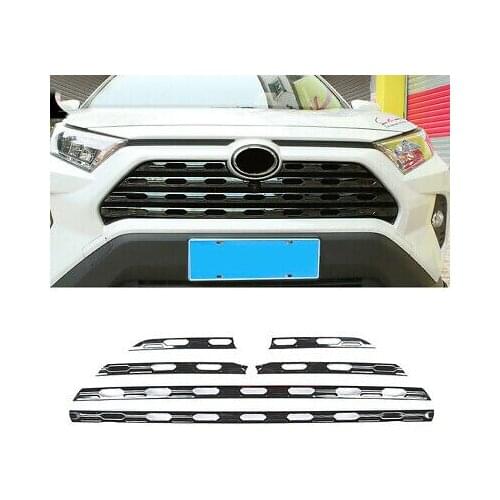 Stainless Black Front Center Grille Cover Trim 6pcs For Toyota RAV4 2019-2021